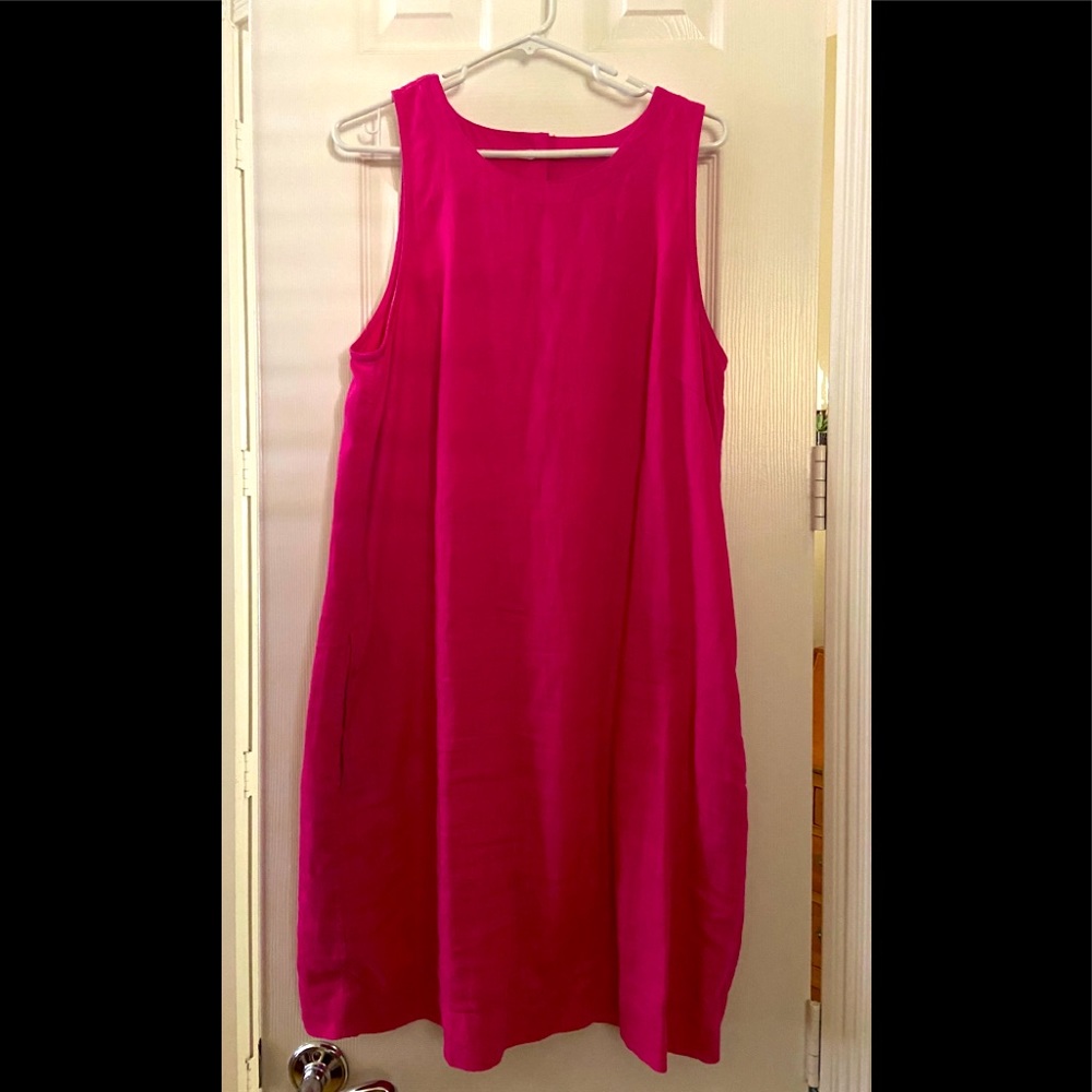 JCrew button-back shift dress beauchamps linen, pink, size Large Tall